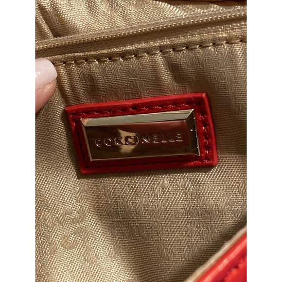 Coccinelle Shoulder Bag Red/Beige Crossbody Chain Strap Read Zip Pocket - Picture 11 of 13